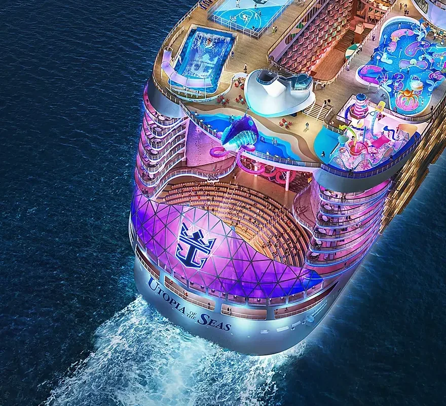 Utopia of the Seas cruise ship aerial view