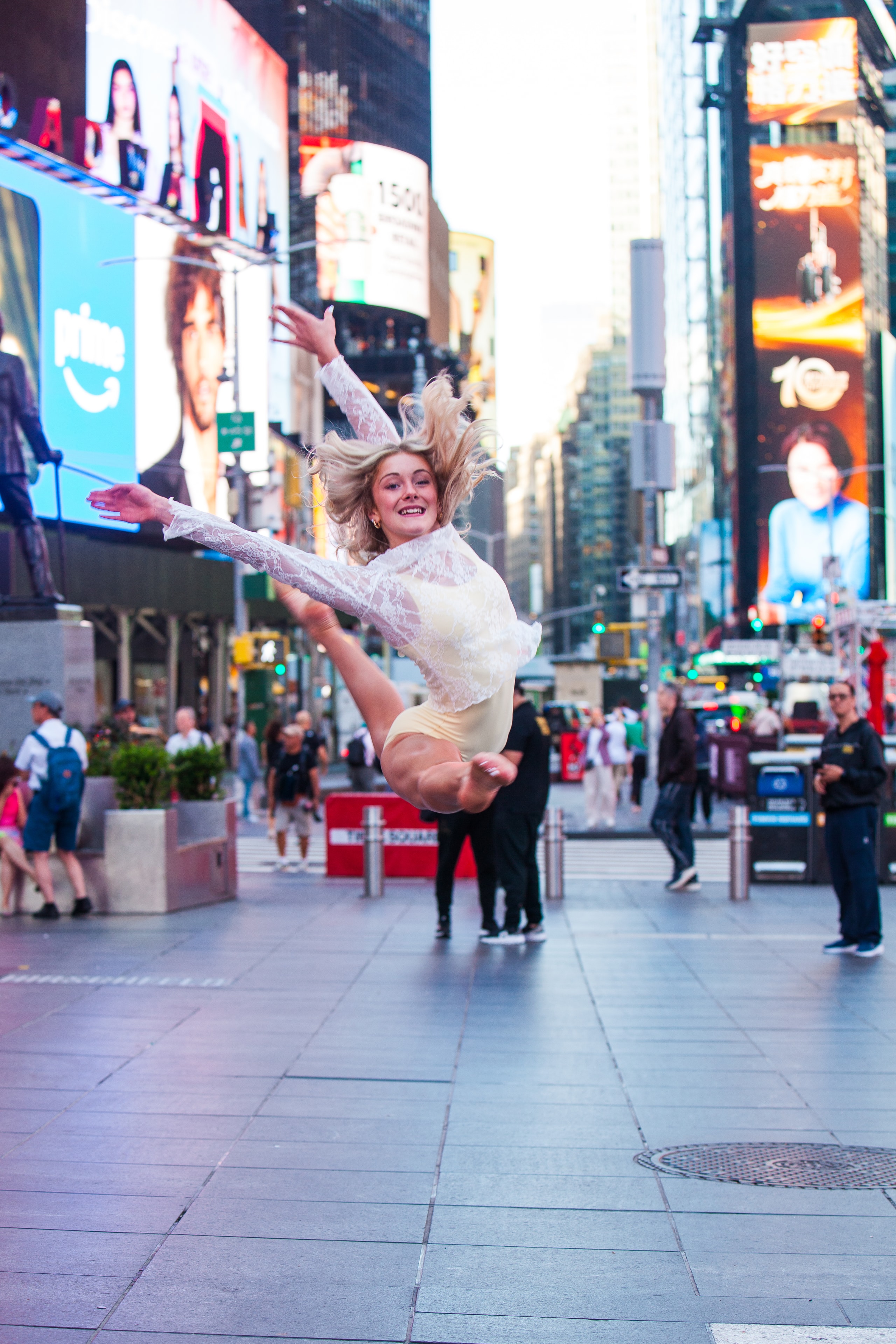 Dancer leaping in Times Square NYC
